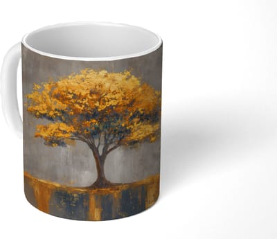 Mok - Koffiemok - Boom - Bladeren - Goud - Abstract - Mokken - 350 ML - Beker - Koffiemokken - Theemok