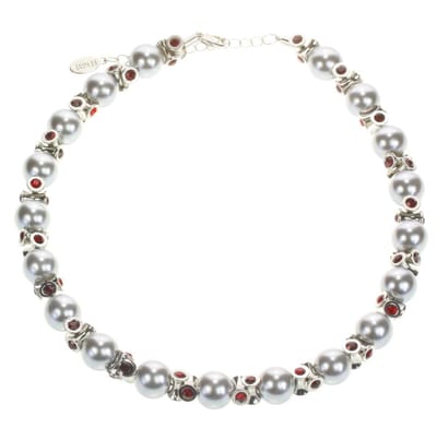 Behave - Klassiek parelcollier met steentjes - 41 cm + 5 cm verlengketting - Grijs en Rood
