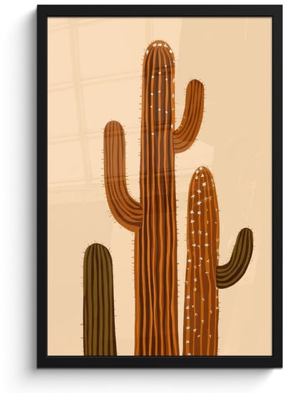 Poster in lijst - Fotolijst 40x60 cm - Posters - Cactus - Woestijn - Zand - Bruin - Posterlijst zwart - Decoratie - Wanddecoratie woonkamer - Muurdecoratie slaapkamer