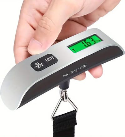 Digitale bagageschaal, draagbare elektronische weegschaal met verlicht LCD-scherm, zeer nauwkeurige weegschaal voor reisbagage, batterijgevoed, kunststof, sportieve stijl, niet-wasbaar - Max. 50 kg/110 lb capaciteit