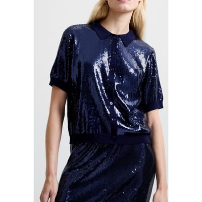 French Connection Hannah Sequin Ss Button Throug Navy Maat: S | Blouses Outlet | Dames | Blauw