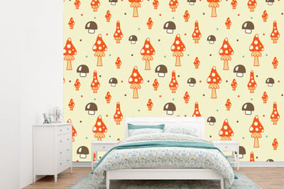 Behang - Fotobehang Patronen - Paddestoel - Oranje - Breedte 360 cm x hoogte 260 cm