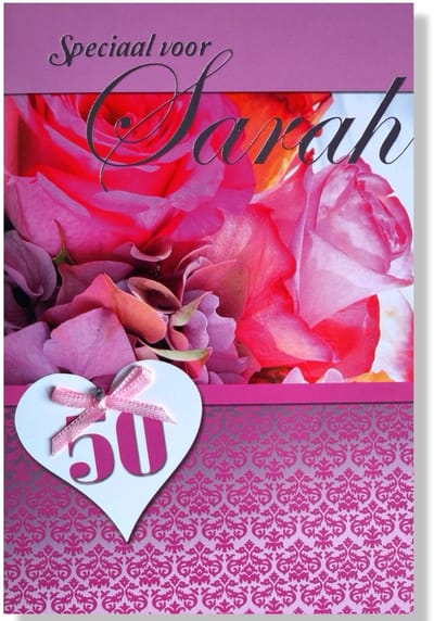 Hoera 50 jaar! Luxe verjaardagskaart Sarah - 12x17cm - Gevouwen Wenskaart inclusief envelop - Leeftijdkaart