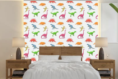 Behang - Fotobehang Patronen - Dino - Kinderen - Jongens - Kleuren - Kids - Jongen - Breedte 240 cm x hoogte 240 cm