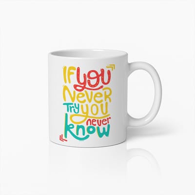 Motivatie Quote Mok | "If You Never Try You Never Know" Kleurrijke Keramische Koffiebeker | Inspirerend Cadeau voor Thuis & Kantoor | 330ml