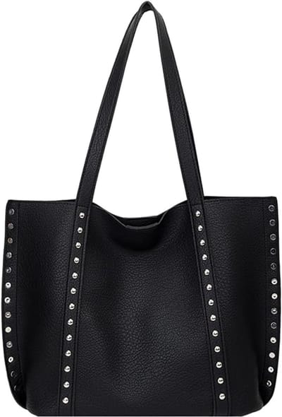 KZQ Mini suède tas, stijlvolle handtas van imitatie suède, damestas met studs, vintage schoudertas, geschikt voor werk en reizen - zwart-Valt klein uit
