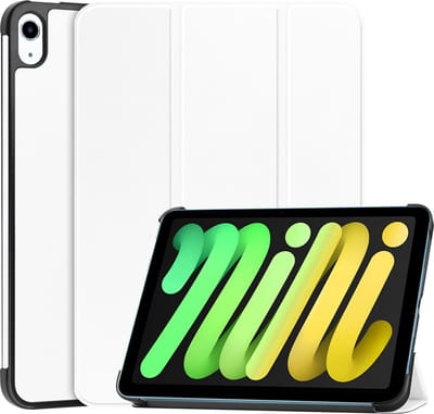 Hoes - Geschikt voor Apple iPad Mini 7 (2024) - 8.3 inch - 7e Generatie - Dun & Stevig - Trifold Bookcase - Hard Cover - Hardcover Book Case - Tablet Hoesje - Wit