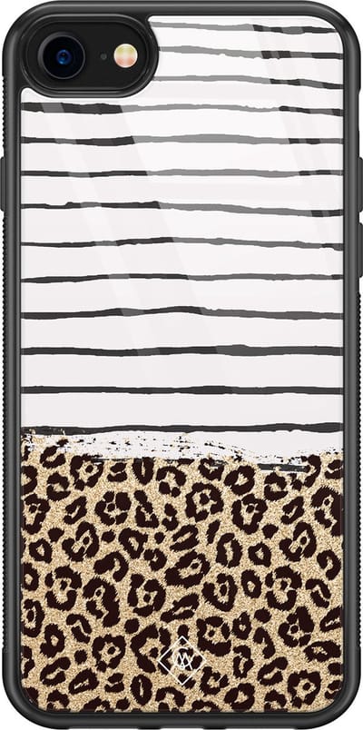 Casimoda® hoesje - Geschikt voor iPhone 8 - Luipaard strepen - Luxe Hard Case Zwart - Backcover telefoonhoesje - Bruin/beige