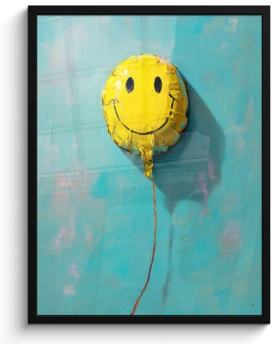 Poster in lijst - Fotolijst 60x80 cm - Posters - Ballon - Geel - Smiley - Posterlijst zwart - Decoratie - Wanddecoratie woonkamer - Muurdecoratie slaapkamer