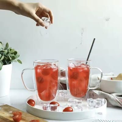 Glozini Dubbelwandig Koffieglas - 450ml - Set van 6 - Dubbelwandig Glas met Oor