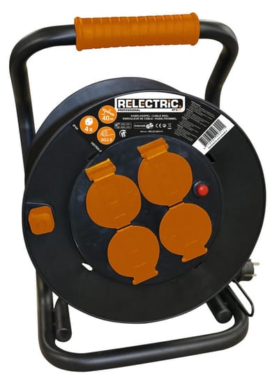 Relectric Pro Kabelhaspel – 40m – 4 stopcontacten – Met oprolknop - Randaarde - IP44 - RELEC493111