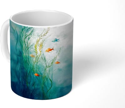 Mok - Koffiemok - Waterplanten - Vissen - Kleurrijk - Water - Mokken - 350 ML - Beker - Koffiemokken - Theemok