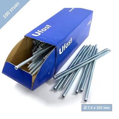 UFAST kozijnschroef Ø 7.5 x 202 mm - Cilinderkop - Verzinkt - Torx - 100 stuks