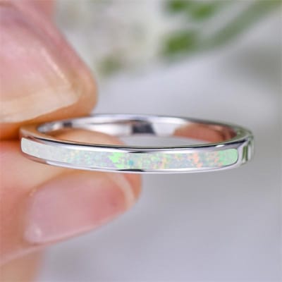 Dames Charme Witte Vuur Opaal Steen Ringen Koperkleur Bruiloft Sieraden Voor Vrouwen Kleine Dunne Ronde Verlovingsring 7 white