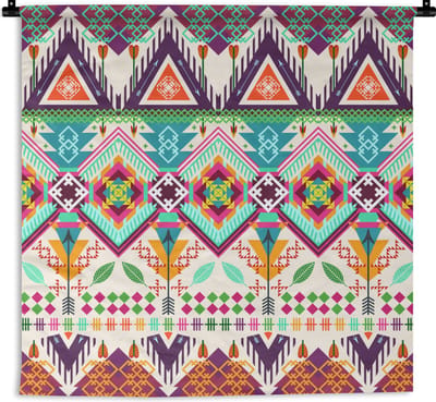 Wandkleed - Wanddoek - Azteken - Zuid-Amerika - Patronen - 90x90 cm - Wandtapijt