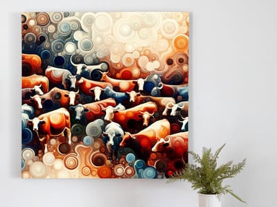 Abstract vee schilderij | Visuele poëzie: Een surrealistische dans van dierlijke elegantie | Kunst - 50x50 centimeter op Dibond | Foto op Dibond