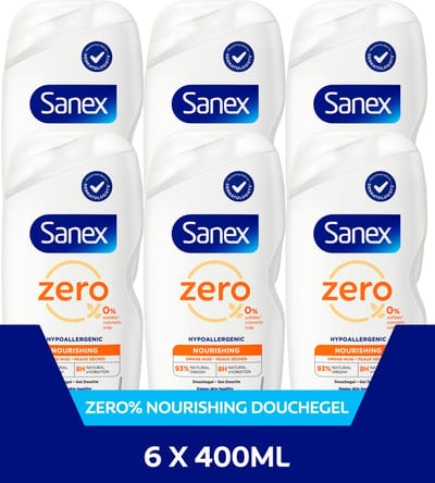 Sanex Zero% Droge Huid Douchegel - 6 x 400ml - Voor Droge Huid - Voordeelverpakking