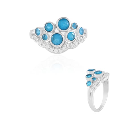 Cavill - Elegante Damesring 925 Sterling Zilver - Neon Blauw Apatiet 1,24 ct & Zirkonen 0,32 ct - Ronde Braziliaanse Edelsteen - Bezel Zetting