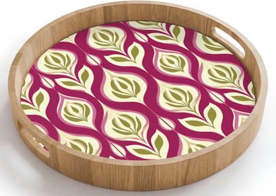 Dienblad rond 40x40 cm - Schootdienblad hout - Retro - Floraal - Paars - Borrelplank rechthoek - Plateau houten dienbladen