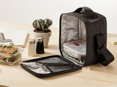Famanu - Food Casual Glass koeltas 3,5L met 2 glazen bakjes en isolatie – Zwart