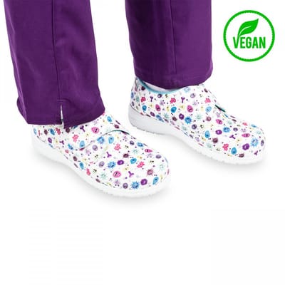 Vegan Leren Klompen - Klittenband - Virus Print - 40 - Medische Klompen - Werkklompen - Klompen Dames - Medische Schoenen - Anti-Slip - 100% Vegan