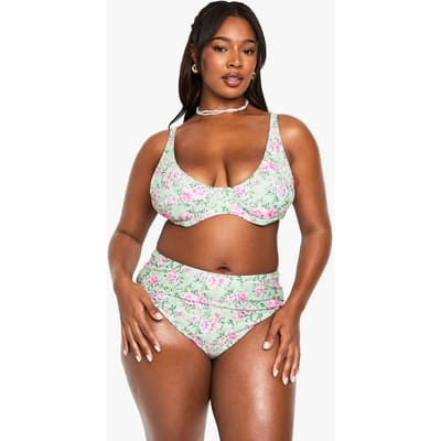 boohoo Dames PLUS DITSY BLOEMEN BIKINI SET | Baby Pink | Maat: 26