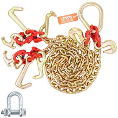 VEVOR G80 V-snaarketting, 5/16 inch x 3 voet sleepketting met R-haak, T-haak, J-haak en grijphaak, transportsleepketting met een veilige werklast van 10.800 lbs voor het bergen van platte vrachtwagens