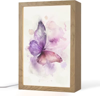 Nachtlampje 20x30 cm - Kinder lampje - Vlinder - Paars - Pastel kleuren - Tafellamp kinderkamer - Slaapkamer lamp - Bedlamp kinderen - Kinderlampje stopcontact - Wandlamp babykamer - Nachtlampjes