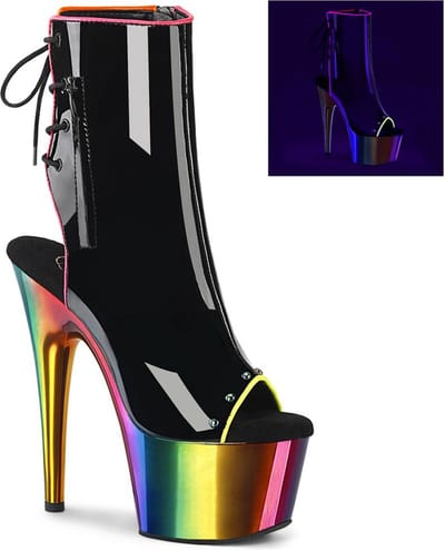 Pleaser - ADORE-1018RC-02 Plateau Laarzen, Paaldans schoenen - US 5 - 35 Shoes - Zwart/Regenboog
