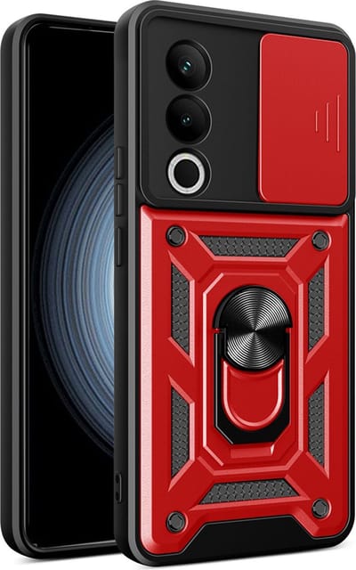 MobyDefend Hoesje - Geschikt voor Oppo A80 5G - Pantsercase Met Draaibare Ring - Rood