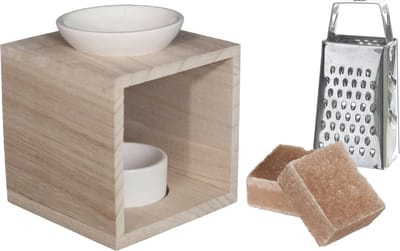 Ideas4seasons Amberblokjes/geurblokjes cadeauset - sandelhout - inclusief geurbrander en mini rasp