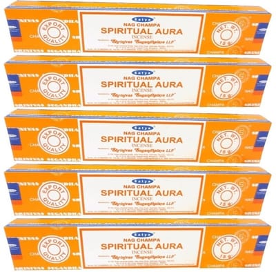 Satya Nag Champa wierook stokjes - Spiritual Aura - 5x pakje van 12 stuks - 15 gram