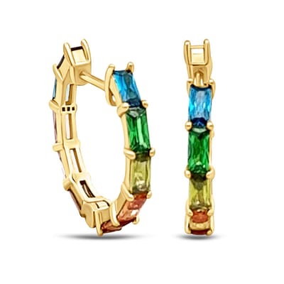 New Bling 9SIL-21755 Zilveren Oorringen - Dames - Zirkonia - Baguette Geslepen - Multi Kleuren - 19 x 2,8 mm - Zilver - Gold Plated (Verguld/Goud op Zilver)
