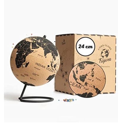 Wereldbol van zwart kurk - Decoratie met vintage wereldkaart - 24 cm - Ideaal cadeau voor kantoren