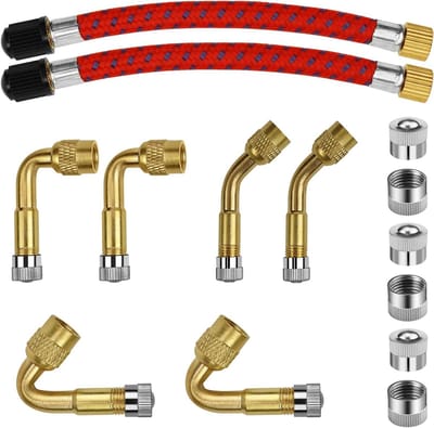 6 Stuks Ventielverlenging voor Auto - 45, 90, 135 Graden Ventieladapters met 2 Flexibele 120mm Bandenverlengers voor Auto, Fiets en Motor