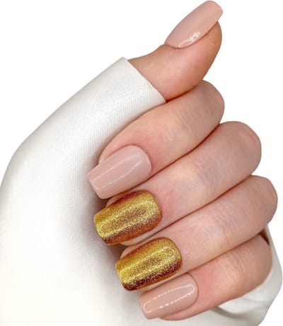 SD Press on Nails - B-128 - Plaknagels - Nagelset 20 Nagels - Nude Goud - Gellak - Nagellak - XS Coffin Nageltips - Nepnagels met Lijm - Kunstnagels - Nail Art - Handmade - Valse nagels - Nagelvijl - Accessoires