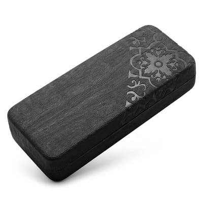 Zwart brillenkoker brillendoos unisex met PU leer oppervlak en reliëf patroon – harde brillen koker opberg doos voor optische bril of zonnebril – minimalistische brillen case geschikt voor grote monturen