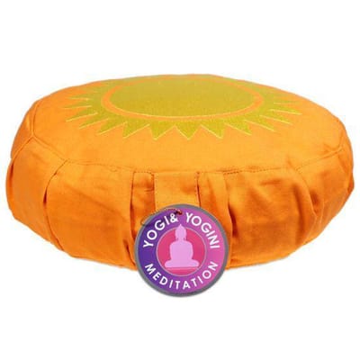Meditatiekussen zon voor kinderen geborduurd - 23x8 - Katoen - Boekweit - Oranje