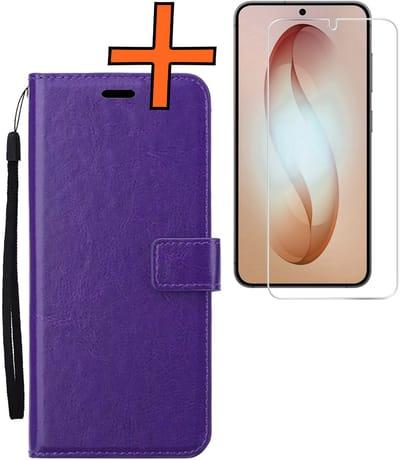 Hoes - Met Screenprotector - Geschikt voor Samsung Galaxy S26 - Luxe Pasjeshouder - Bookcase Portemonee - Flip Case - Kunstleer Book Case - Flipcase - Book Cover - Walletcase - PortemonneeHoes - Paars