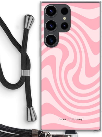 Case Company® - Hoesje met koord geschikt voor Samsung Galaxy S23 Ultra hoesje met Koord - Swirl Roos - Telefoonhoesje met Zwart Koord - Bescherming aan alle Kanten en Over de Schermrand