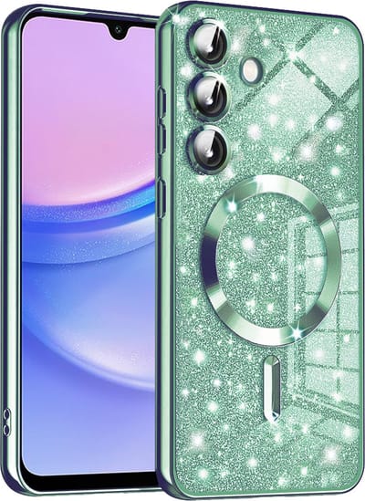 Hoesje geschikt voor Samsung Galaxy A15 4G/5G - Techsuit Luxury Glitter Back Cover - Geschikt voor MagSafe - Lichtgroen
