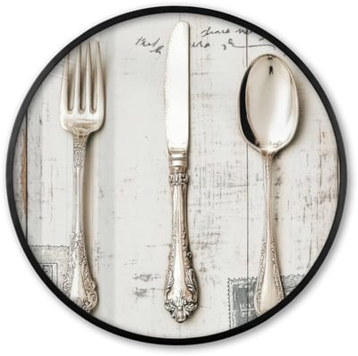 Poster in lijst Rond - Fotolijst 60x60 cm - Posters - Zilver - Bestek - Hout - Ronde posterlijst zwart - Decoratie - Wanddecoratie woonkamer - Muurdecoratie slaapkamer