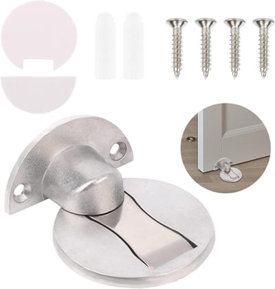 Deurstopper van Aluminium Legering zonder Boren, Ideaal voor Slaapkamer, Woonkamer en Kantoor, Met Schroeven en Lijm (Zilver)