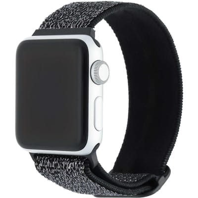 123watches bandje - nylon - geweven gesp - glitter zwart - 38 · 40 · 41 & 42 mm - Geschikt voor Apple Watch series 1/2/3/4/5/6/7/8/9/10/11/12/SE/SE2/SE3