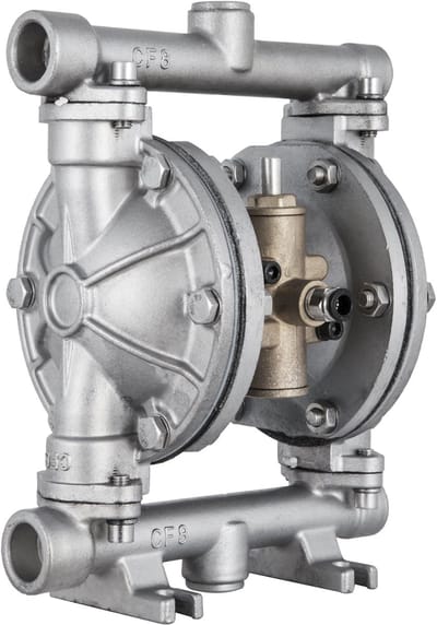 Luchtgedreven Dubbelmembraanpomp, 1/2 Inch Inlaat En Uitlaat, Roestvrij Staal, 3 GPM, Max. 90 PSI, PTFE-Membraan, Pneumatische Pomp