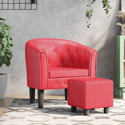 vidaXL - Kuipstoel - met - voetenbankje - kunstleer - rood