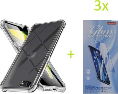 Backcover Geschikt voor: iPhone 7 Plus / 8 Plus - Anti Shock Silicone Bumper - Transparant + 3X Tempered Glass Screenprotector