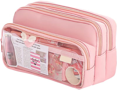 Dailygoods- Etui met grote capaciteit - Esthetisch - 4 vakken - Make-uptas voor meisjes - Pennenetui voor studenten - Afmetingen 21,5 x 12,5 x 9,5 cm