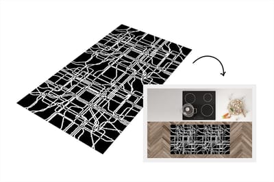 Keukenloper - Loper keuken - Netwerk - Patronen - Zwart Wit - Computer - 120x60 cm - Keukenloper vinyl