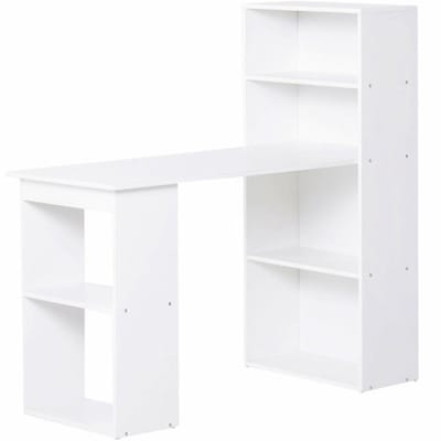 Tafel met boekenplank, computerbureau, laptopbureau, werktafel, geschikt voor kantoor, studio, studeerkamer, 120 x 55 x 120 cm, wit, spaanplaat